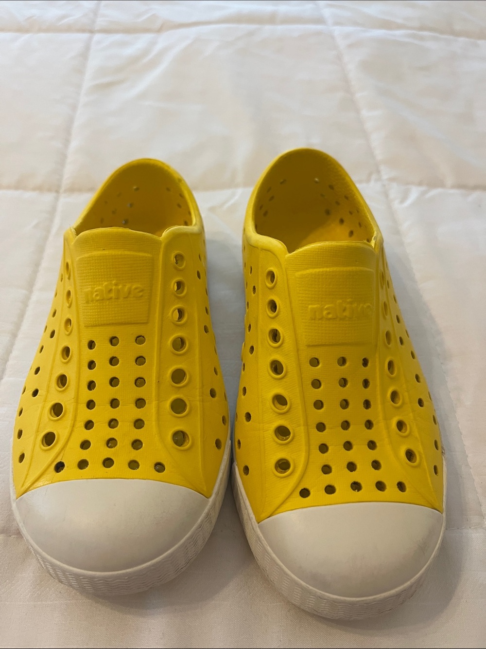 Native Kids Slip-Ons in Bright Yellow with White Toe